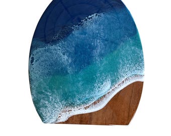 Ocean Resin Wooden Urn, Decorative Memorial Ash Urn