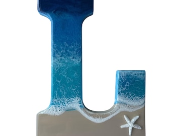 Resin Beach Letter L: Coastal Home Decor, Ocean Art
