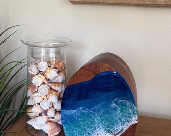 Ocean Resin Wooden Urn, Starfish Beach Memorial Keepsake