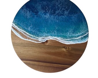 Ocean Resin Art Lazy Susan: Beach Decor Centerpiece