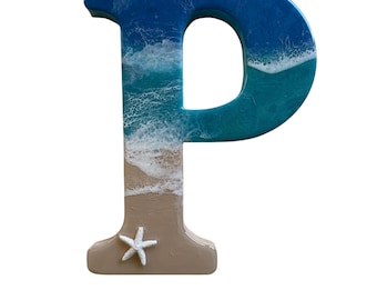 Resin Beach Letter P: Coastal Home Decor, Ocean Art
