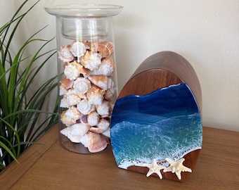 Ocean Resin Wooden Urn, Starfish Beach Memorial Keepsake