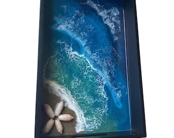 Resin Ocean Wave Tray: Coastal Ottoman Tray, Beach Decor