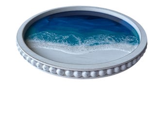 Ocean Resin Art Lazy Susan: Decorative Tray Centerpiece