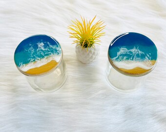 Ocean Resin Bamboo Regular Mouth Mason Jar Lids: Coastal Decor, Beach House