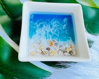 Ocean Resin Ring Dish: Handmade Porcelain Trinket Holder