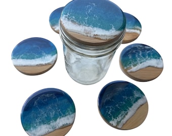 Ocean Resin Bamboo Mason Jar Lid: Wide Mouth Coastal Decor