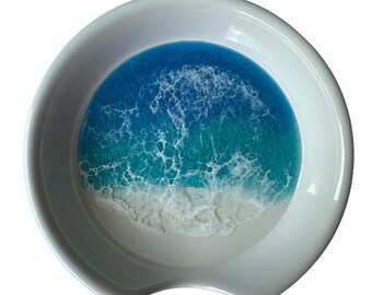 Ocean Resin Art Spoon Rest: Handmade Beach Kitchen Decor