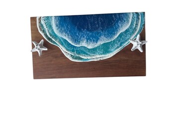 Resin Ocean Art Serving Tray: Charcuterie Board with Starfish Handles