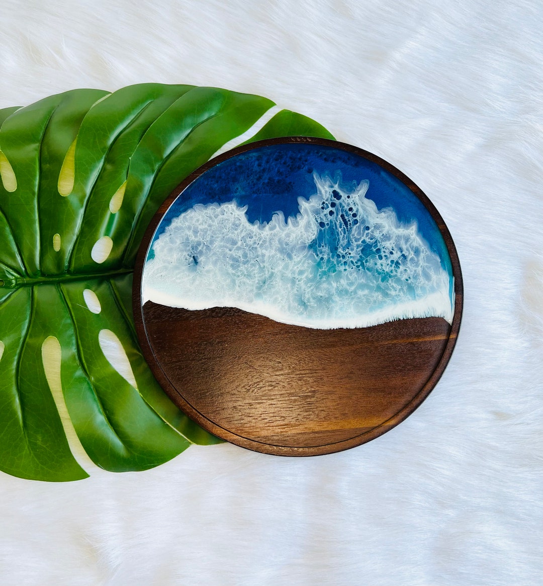 Lazy Susan. Decorative Tray. Centerpiece. Ocean Resin Art. Etsy