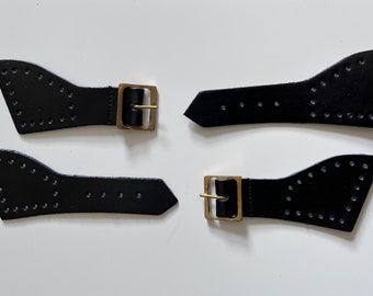 Foot straps Genuine Black Leather Mess Dress /overalls Foot Straps Brass Buckles