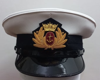 Merchant Navy officer peak cap /Hat water resistant pvc fabric grained top