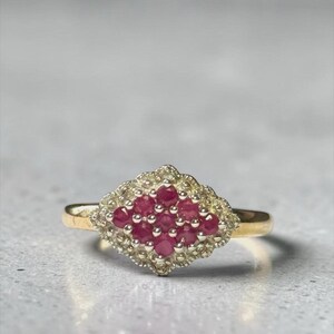 Ruby & Diamond 9k Gold Cocktail Ring Size P 1/2