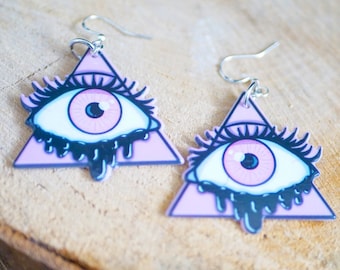 Boucles d'oreilles : Triangle Œil Franc-maçonnerie - Halloween Goth Rock Dark Punk Argent 925