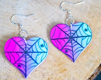 Boucles d'oreilles : Cœur toile d'araignée - Gothique Halloween Rock Punk