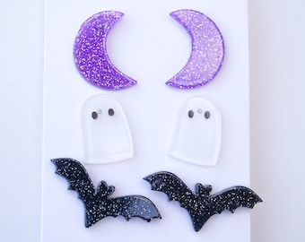 Boucles d'oreilles enfants : chauve-souris, fantôme, lune - Halloween Gothique Esotérisme