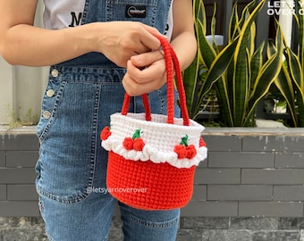 Crochet Cherry Bag Pattern | 5-hour making | Shoulder/ Crossbody Bag, Handbag, Bucket Bag. Crochet Cherry Basket | Gift for Mom and Girls