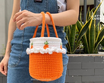 Digital Pattern | Crochet Easter Carrot Bucket Bag | Crochet Fruit Handbag Pattern | Crochet Veggies Easter Decor Basket Gift 2023