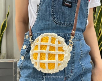 Crochet Apple Pie Bag Pattern | 4-hour making | Fruit Pie Cake Handbag Shoulder Bag | Gift for Mom, Baby and Kids on Birthday, Mother&#39;s Day