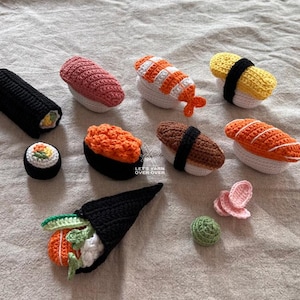 Sushi Playfood Crochet Pattern | Japanese Sushi Making Set With Sushi Roll, Temaki, Tamago Sushi, Nigiri, Gunkan | Crochet Toy Gift for Kids