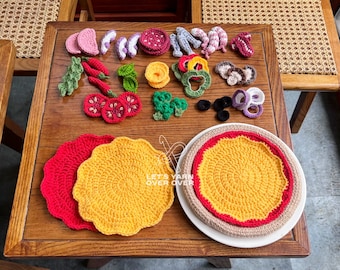 Patron au crochet| Jeu de pizza au crochet | Pepperoni Crevette Jambon Pieuvre Bacon Anchois Poivron Oignon Champignon Brocoli Chili Basilic Roquette