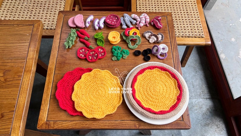 Crochet Pattern Crochet Pizza Play Set Pepperoni Shrimp Ham Octopus Bacon Anchovy Bell Pepper Onion Mushroom Broccoli Chili Basil Arugula image 1