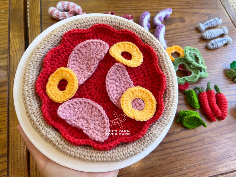 Crochet Pattern Crochet Pizza Play Set Pepperoni Shrimp Ham Octopus Bacon Anchovy Bell Pepper Onion Mushroom Broccoli Chili Basil Arugula image 4