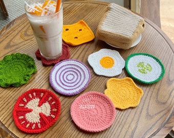 Crochet Pattern | Sandwich Coaster Set | Crochet Lettuce, Fried Egg, Ketchup, Mustard, Cheese, Tomato, Onion, Cucumber in a Bread Loaf Bag