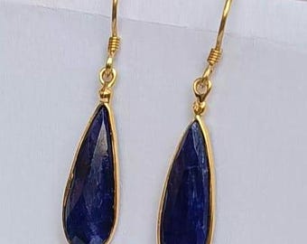 Blauer Saphir Ohrringe: 925 Sterling Silber, Handgemacht
