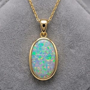 Halsband med vitt etiopiskt opal, hänge i 925 sterlingsilver, förgyllt, ovalt opalhalsband, smycken med eldopal, läcker opalpresent till kvinnor