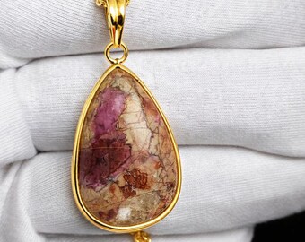 Cobalt Calcite Pendant | Pink Druzy, 925 Sterling Silver, Handmade