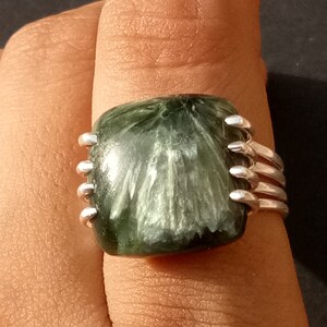 Green Seraphinite Ring, 925 Sterling Silver, Gemstone Ring, Seraphinite Ring, Women Rings, Gift For Her, Green Stone Ring,birthday gift