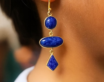 Blauer Saphir Ohrringe: 925 Sterling Silber, Handgemacht