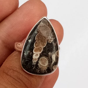Turritella Ring, 925 Sterling Silver Ring,, cabochon Turritella Agate Ring, Handmade Gemstone Ring, Silver Ring, Minimalist Ring, Boho Style