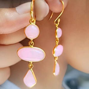 Rose Quartz Sterling Silver Earrings: Large Pink Gemstone Dangle