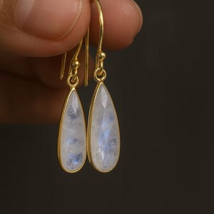18k Gold Plated Moonstone Dangle Earrings: Sterling Silver Teardrop
