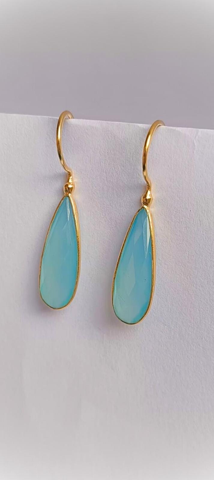 Orecchini Pendenti In Calcedonio Blu E Verde Con Argento Sterling 925 – Lunghi 9 Cm, In Scatola Regalo