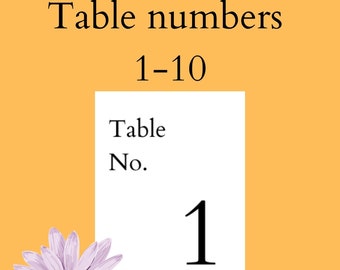 Simple Printable table numbers 1-10