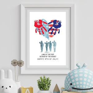 Flag Heart Soldier, Handprint Art, Happy Memorial Day, 4th of July Independence Day, Child Kids Baby Toddler, Keepsake Craft Print DIY Card