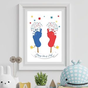 Firecrackers Footprint Handprint Art Craft, 4th of July, Independence Day USA, Child Kids Baby Toddler, DIY Memory Keepsake