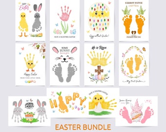 Ostern Handabdruck Fußabdruck Kunsthandwerk Bundle, Frohe Ostern Handwerk für Kinder Baby Kleinkind, Erinnerungsandenken, DIY Karte, druckbares Geschenk