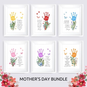 Artesanato de impressão manual para o dia das mães, conjunto de 6 flores artesanais para impressão manual para crianças, bebês, berçário, lembrança de memória, cartão DIY, presente para impressão
