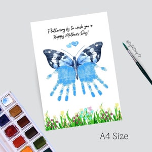 Mothers Day Handprint Craft, Fluttering By To Wish You a Happy Mothers Day, Butterfly Craft for Kids Baby Toddler, Memory Keepsake, DIY Card image 3