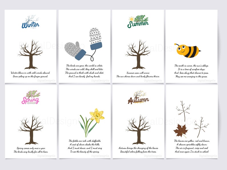 Seasons Handprint Art, Tree, Poem, Four Seasons Craft for Toddler, Prek ...