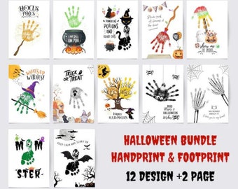 Halloween Handprint Footprint Craft Bundle, Halloween Handprint Art, DIY Craft for Kids Baby Toddler, Memory Keepsake, Printable