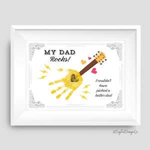 My Dad Rocks, handafdruk gitaar Art Craft, Vaderdag, verjaardagscadeau, kinderen baby peuter, herinnering aandenken, doe-het-zelfkaart, cadeau voor papa