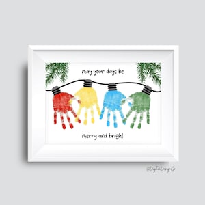 Christmas Lights Handprint Art Craft, Christmas Handprint Craft, DIY Craft for Kids Baby Toddler, Memory Keepsake, Printable