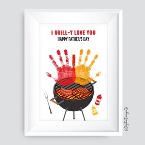 Te amo a la parrilla, feliz día del padre, arte con huella de mano a la parrilla para niños, bebés y niños pequeños, recuerdo, tarjeta imprimible, regalo para papá