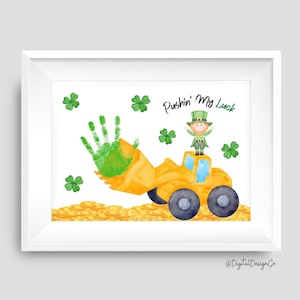 Je repousse ma chance, créations artistiques d'empreintes de main pour la Saint-Patrick, créations artisanales d'empreintes de main de trèfle pour enfants, bébé et tout-petit, souvenir, carte à faire soi-même, imprimable