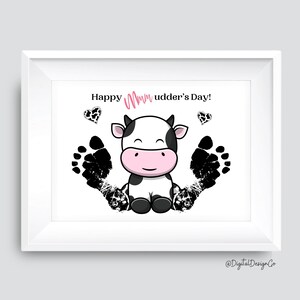 Manualidad de huellas del día de la madre, feliz día de Mmmudder, manualidad divertida de huellas de vaca para niños pequeños, regalo para mamá abuela, tarjeta de recuerdo DIY